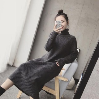 Váy len suông cổ lọ dáng dài