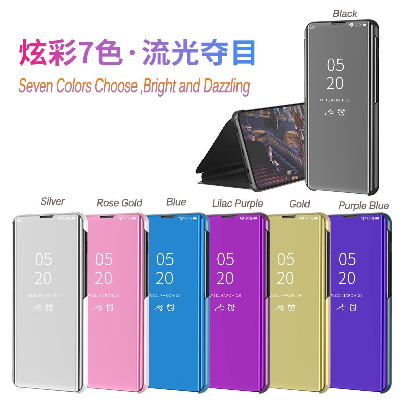 ốp lưng Xiaomi Redmi Note 5 6 7 8 Pro 5A 4X Case Clear View Electroplate Mirror Flip Stand Cove