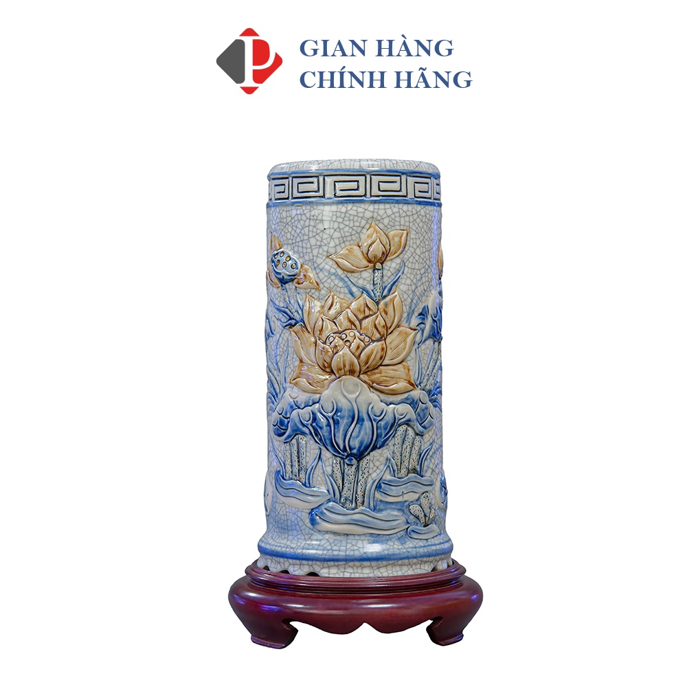 Ống cắm hương Men Rạn Nổi họa tiết Sen, đồ thờ cúng PHÙNG GIA - Gốm sứ Bát Tràng cao cấp
