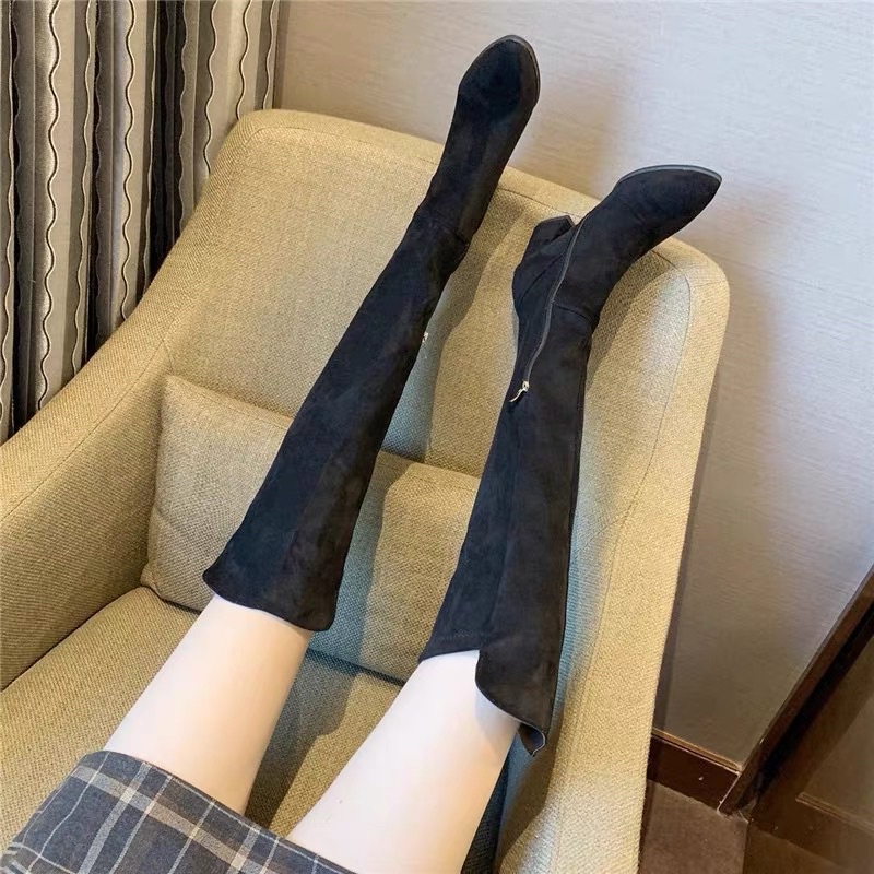 Bốt đùi da lộn khoá dưới cao 7cm sẵn hàng