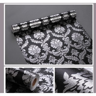 Combo 5m giấy dán tường họa tiết cổ điển đen có keo sẵn BINBIN DTL70 (Kích thước:60x500cm)