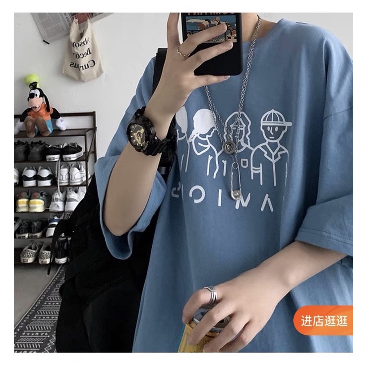 Áo thun tay lỡ nam nữ, áo phông shop cossi form rộng chất cotton in hình 4 người