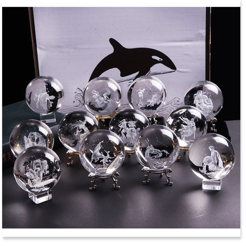 Quả cầu pha lê chạm khắc mười hai chòm sao đồ trang trí sinh nhật bằng đá