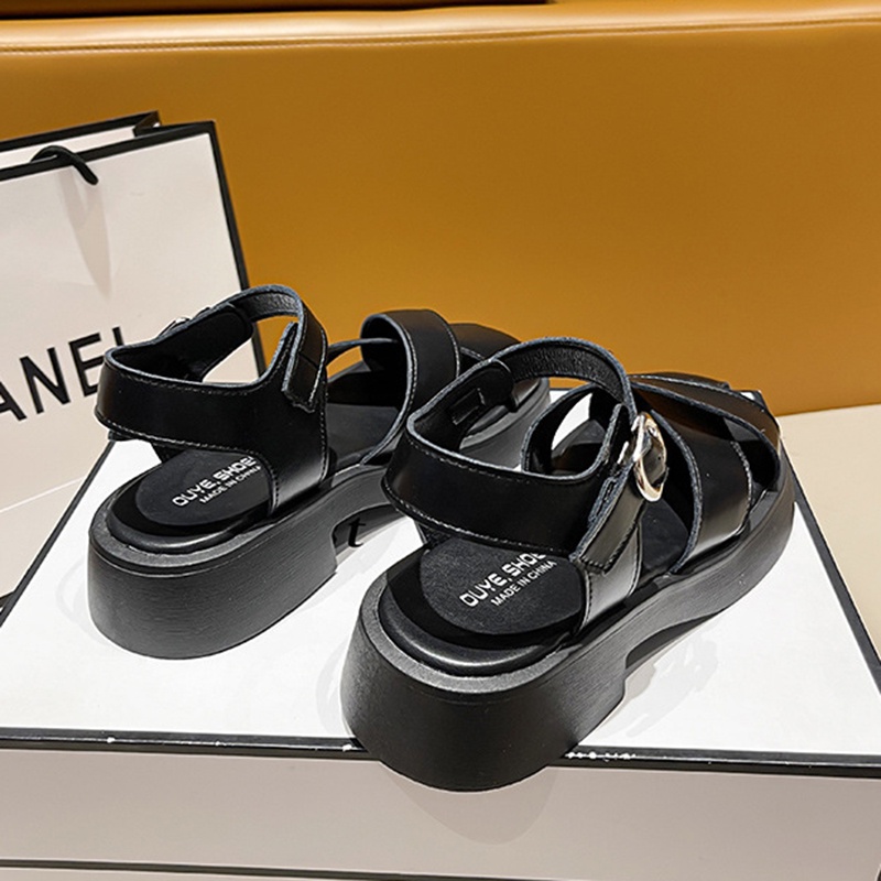 Xăng đan IELGY đế dày màu trơn khóa cài phong cách cổ điển dành cho nữ