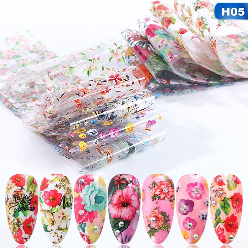 Fierjob 10pcs Christmas Decorations Nail Foil Stickers Set For Nails Flowers Art Film Floral Nail Manicures