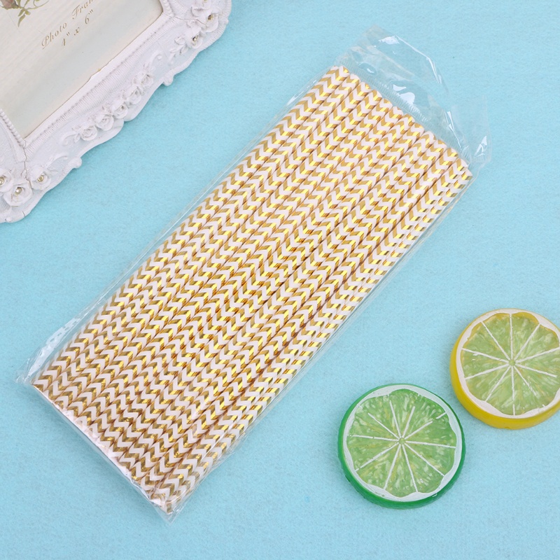 Set 25 Ống Hút Giấy Họa Tiết Kẻ Sọc Màu Vàng Trang Trí Tiệc Sinh Nhật Cho Bé