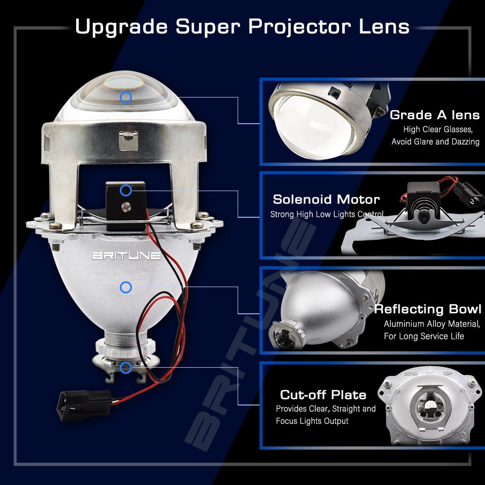 Đèn Pha LED H7 H4 Bi-xenon 3.0 inch H1 HID Bằng Kim Loại Thông Dụng Cho Xe Hơi / Xe Máy