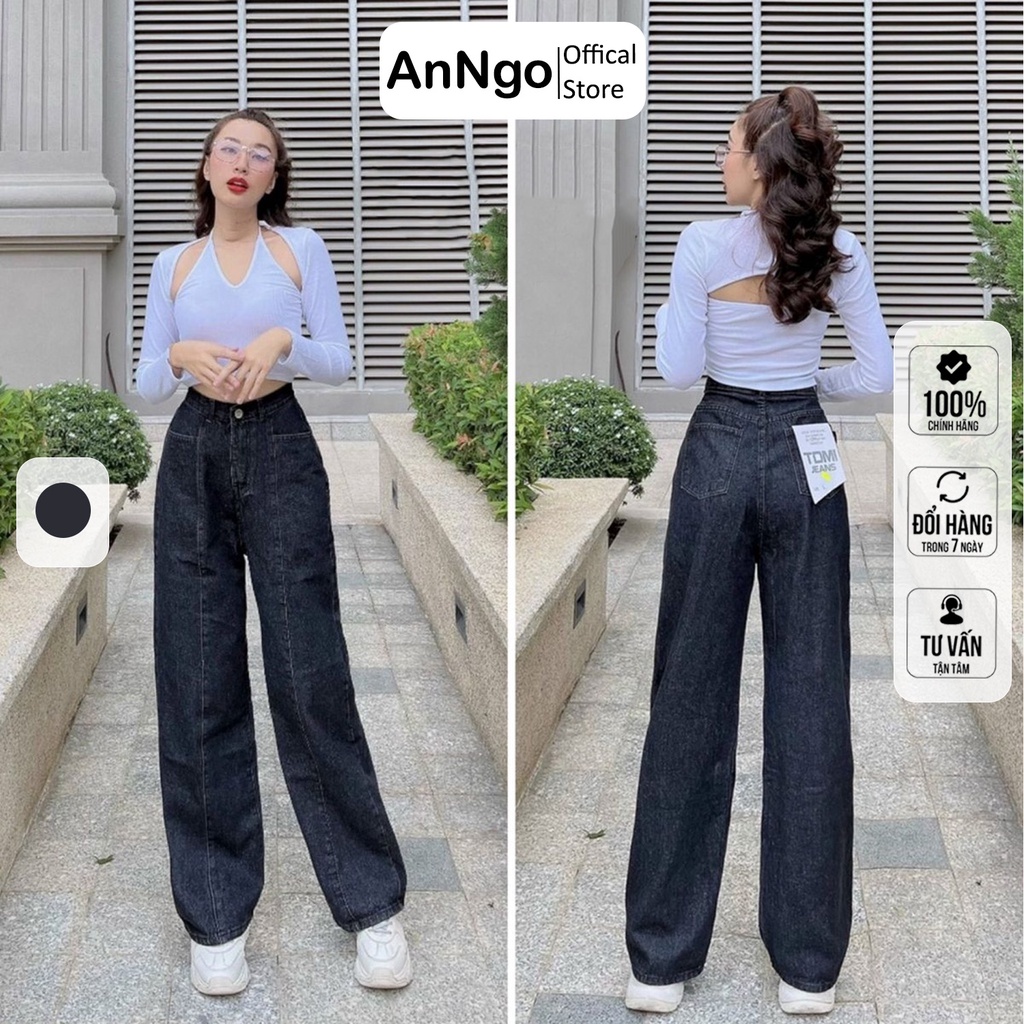 Quần jean nữ baggy trơn ống rộng chất vải Jean Denim không co giãn, bền màu AnNgo - AT204