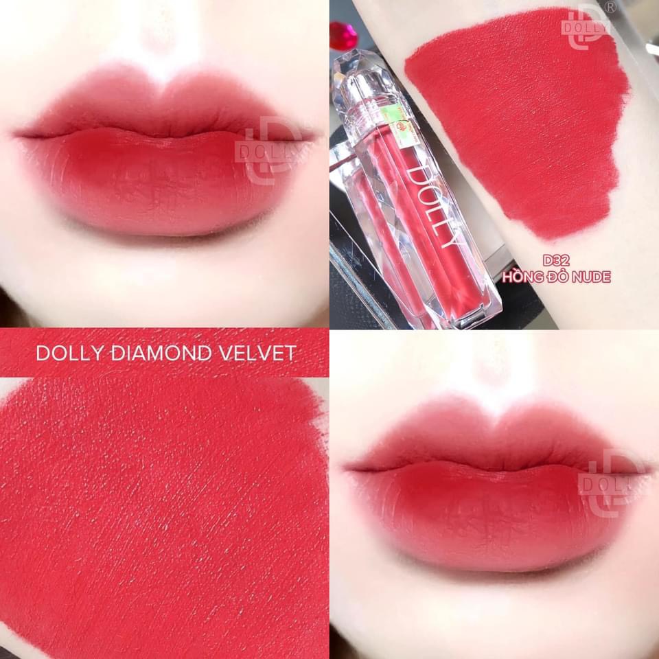 New New! [D32 Hồng Đỏ Nude] Son Kem Siêu Lì Không Chì Mềm Môi - Son Dolly Diamond Velvet Cao Cấp 2021