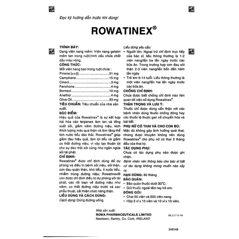 Rowatinex viên uống tan sỏi niệu, sỏi thận