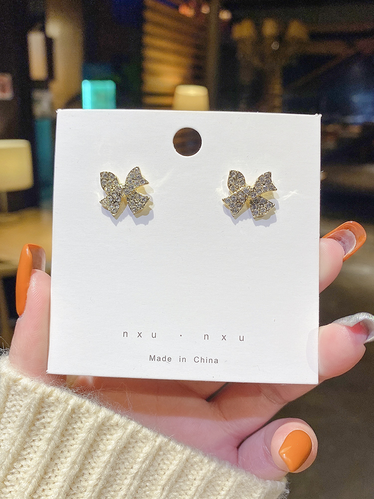 Bông Tai Đính Đá Hình Nơ Xinh Xắn Phong Cách Hàn Quốc