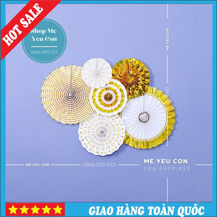 Bộ 6 Quạt Giấy Trang Trí Sinh Nhật, Bộ Rẻ Quạt, Phụ Kiện Trang Trí Sinh Nhật Sự Kiện, Tiệc Thôi Nôi Đầy Tháng SALE