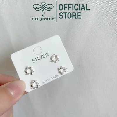 Khuyên tai bạc nữ TLEE lá xoáy tròn đính đá kiểu cách TLEE JEWELRY B0291