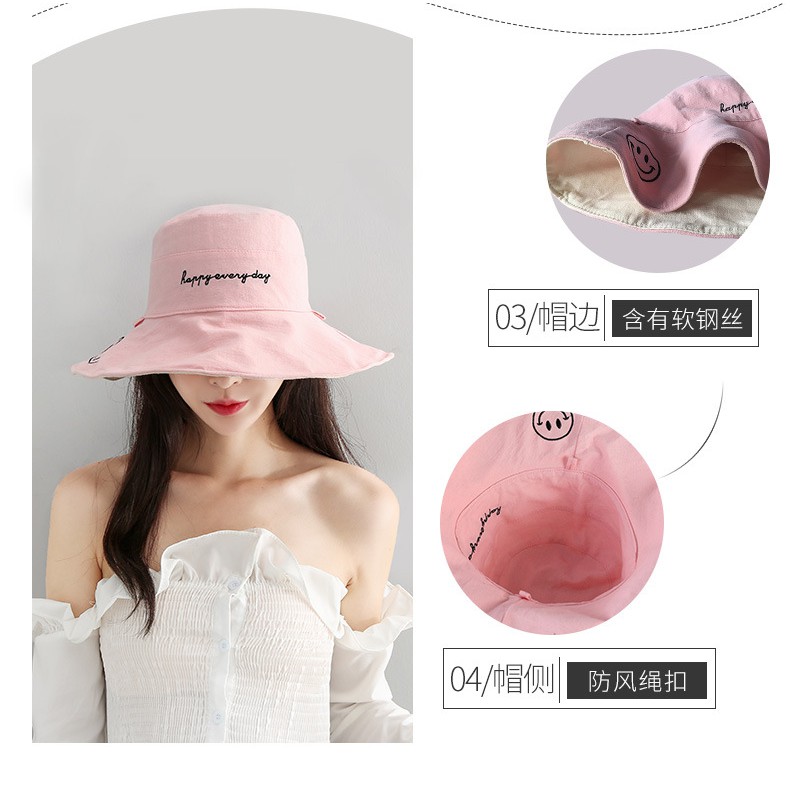 nón vải vành rộng mặt cười - nc80