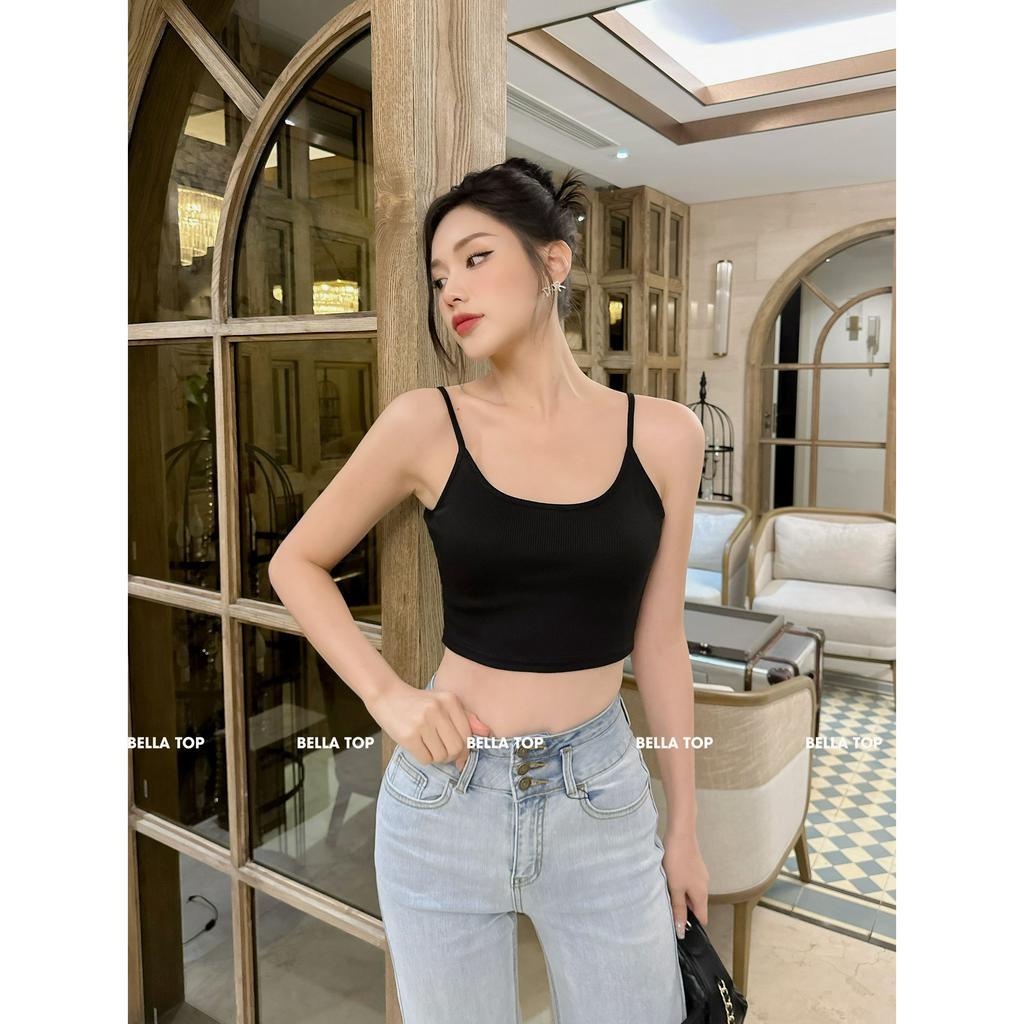 Áo croptop 2 dây chất liệu thun gân lỗ cao cấp co giãn 4 chiều thoáng mát MS31, BELLA TOP