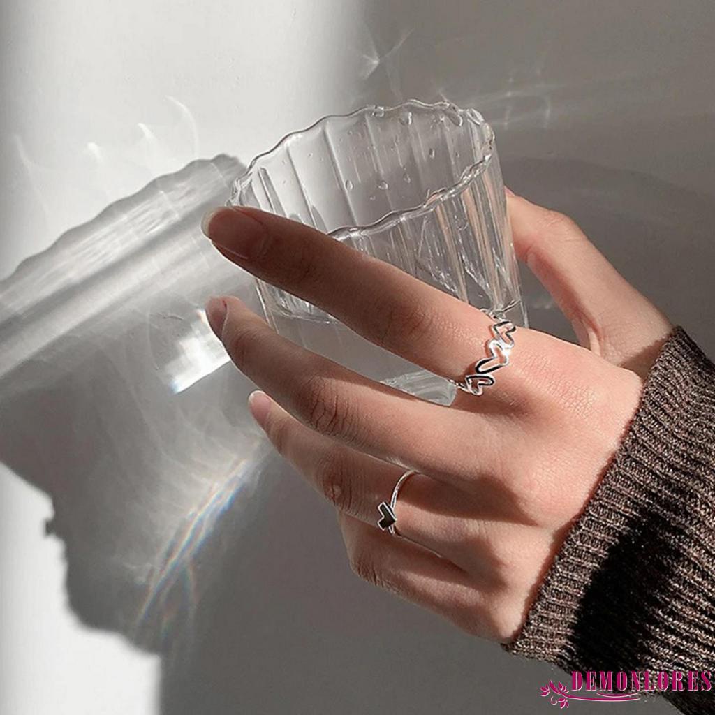 Set 2 nhẫn hở hình trái tim có thể điều chỉnh kích thước cho nữ