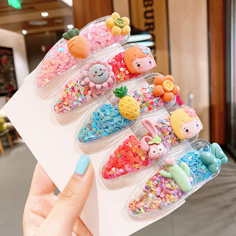 Cute Fruit Color Flow Sand Hairpin/ Plastic Colorful Flower Kids Hair Clips/ Cartoon Animal Handmade Snap Hair Clips Headdress