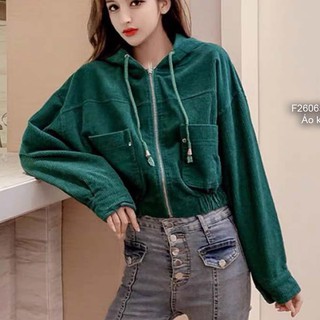 Áo khoác nhung gân nón kéo khóa đắp túi 2 bên!