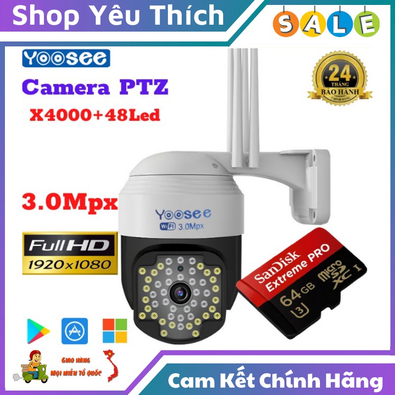 Camera Ngoài Trời ⭐FREE SHIP⭐ Camera Wifi Yoosee PTZ X4000 3.0 Mpx 48 LED - Xoay 360° - Đàm Thoại 2 Chiều