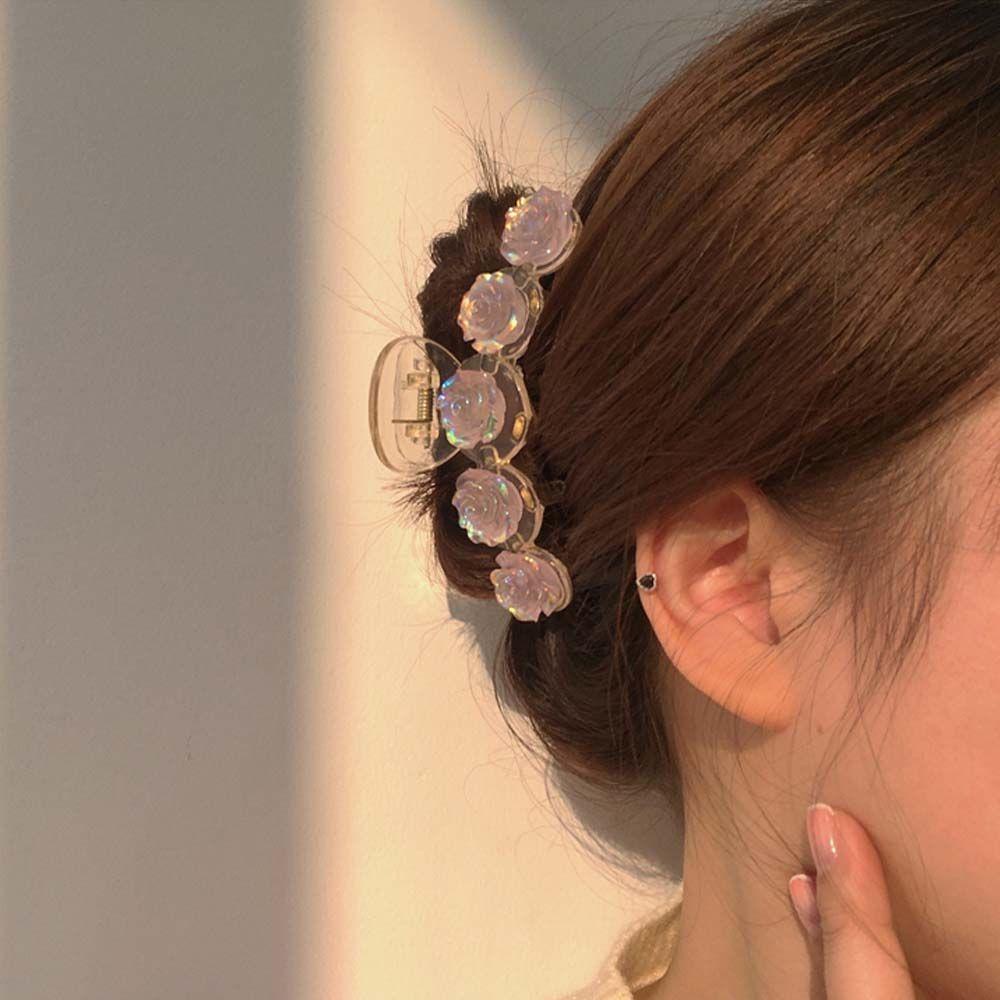 Kẹp Tóc Đuôi Ngựa Trong Suốt Họa Tiết Hoa Phong Cách Hàn Quốc Ngọt Ngào Cho Nữ Giá Đỡ