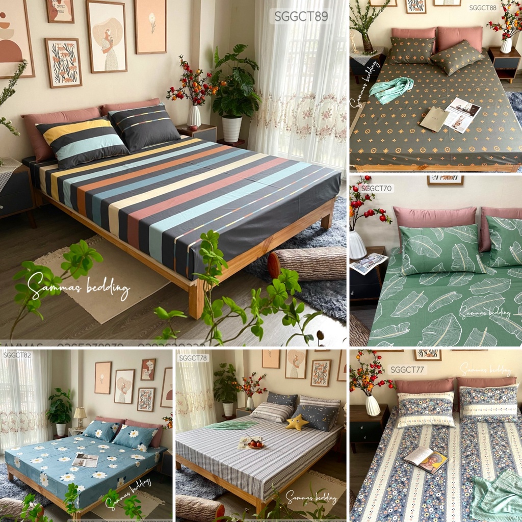 Drap Giường Cotton Họa Tiết Kẻ, Bộ Ga Giường 3 Món