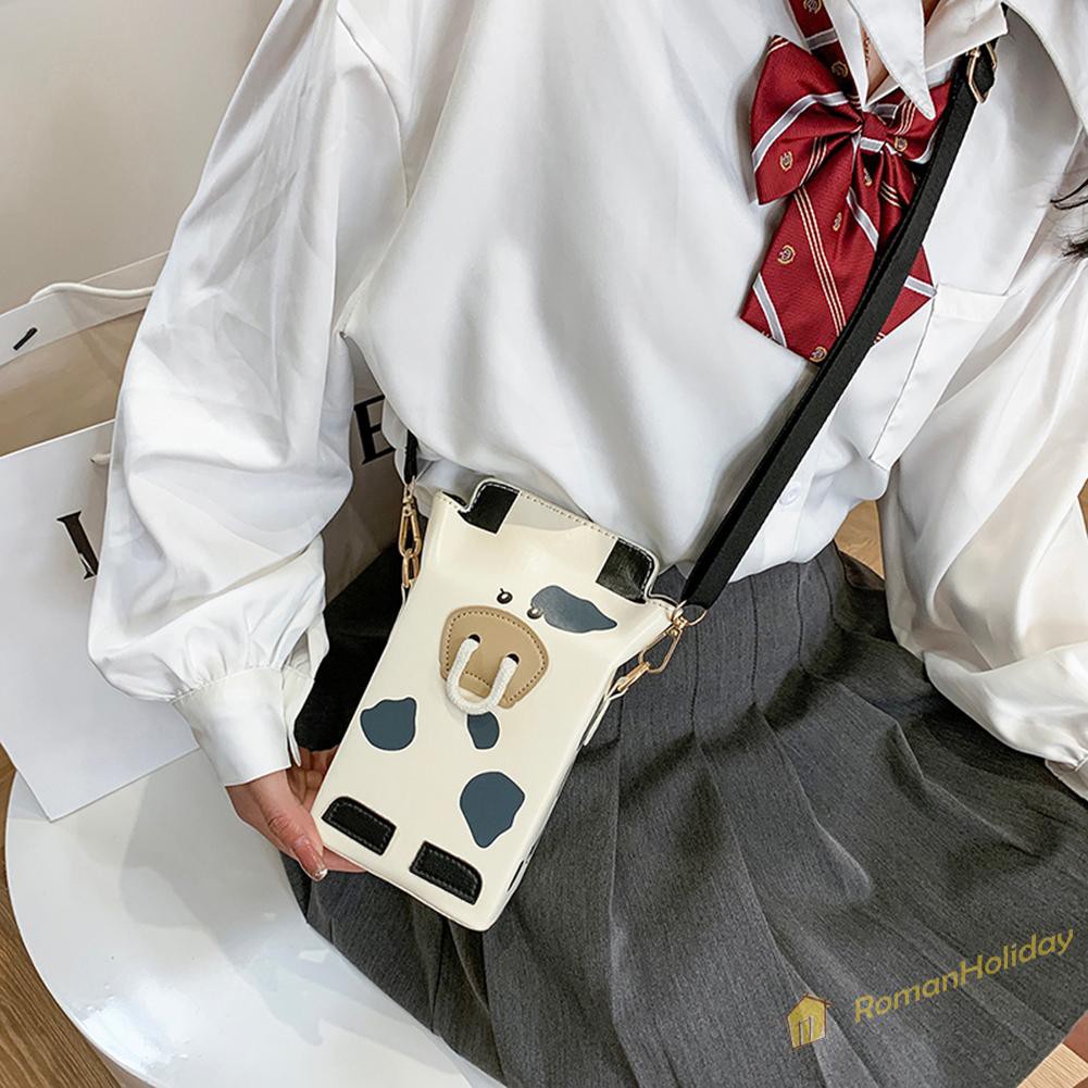 【On Sale】Fashion Women Milk Print PU Shoulder Crossbody Bag Casual Small Handbag