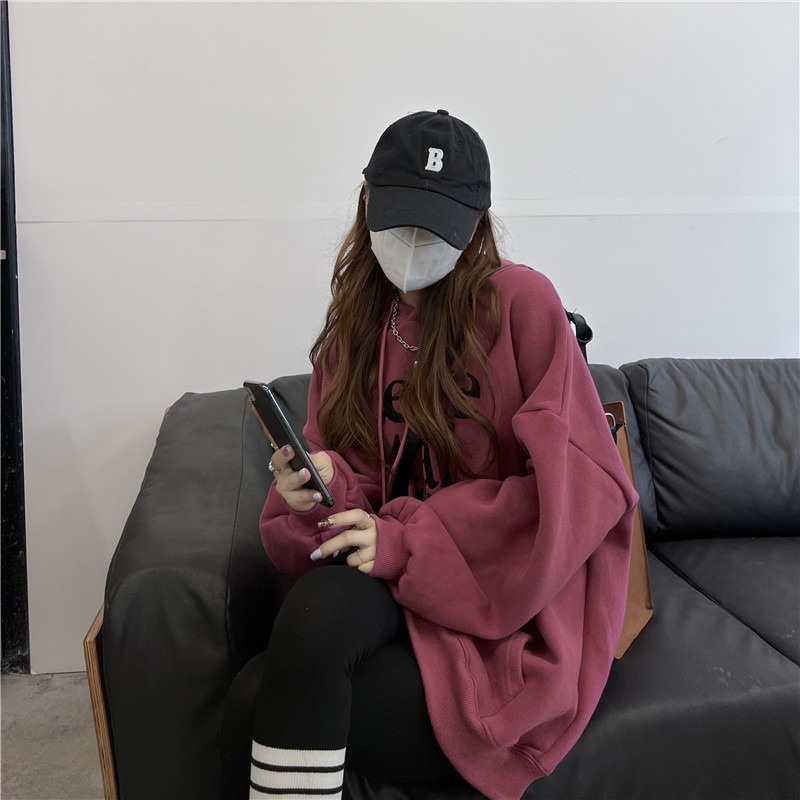 Áo hoodie nỉ bông ulzzang dáng rộng cho nữ