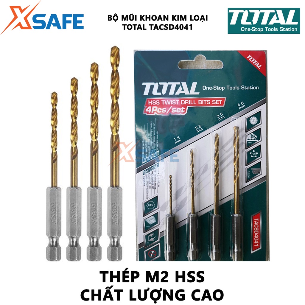 Bộ 5 mũi khoan bê tông TOTAL TACSD5055 Combo 5 mũi đục bê tông 5 kích thước dùng khoét lỗ trên bề mặt - Chính hãng