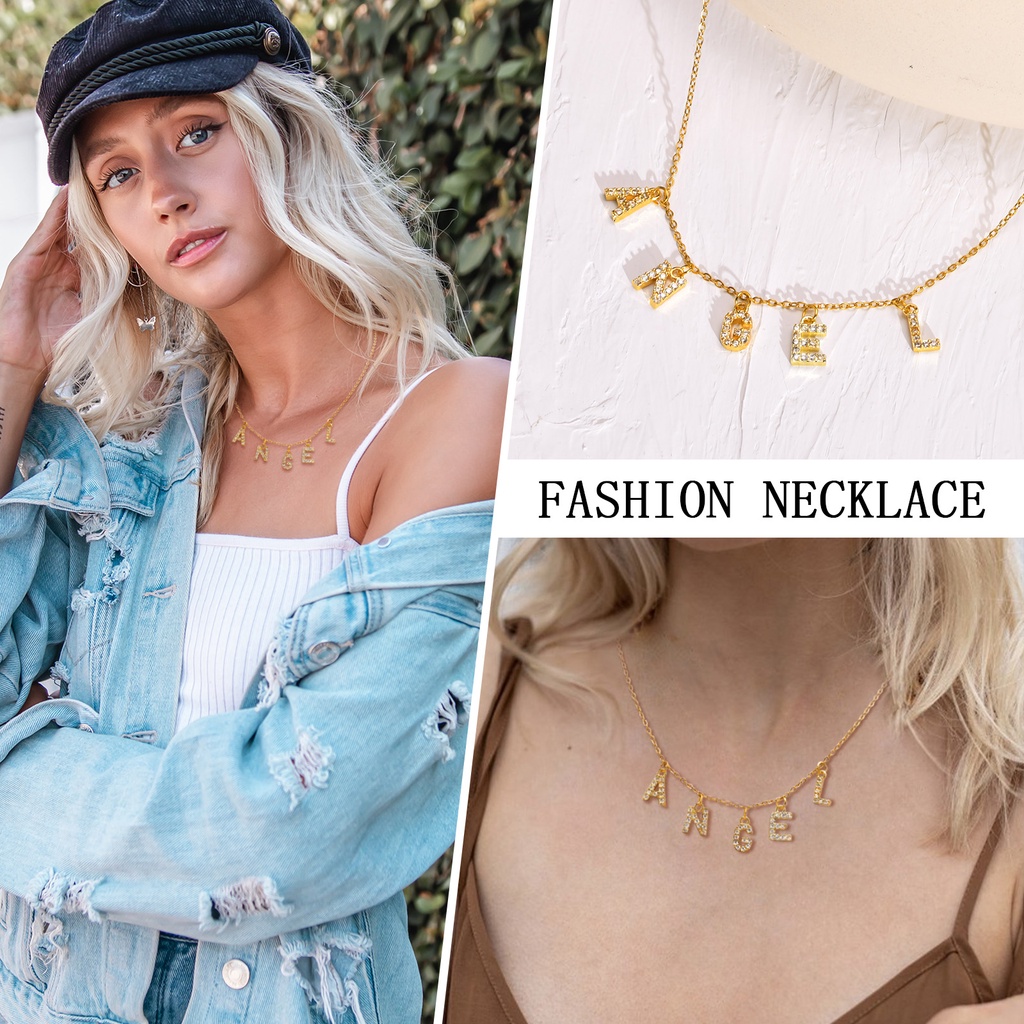 Vòng cổ VNOX mạ vàng 14K mặt khắc chữ thời trang cho nữ