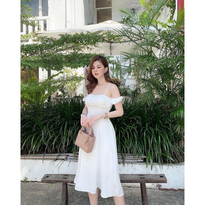 [Mã WASTMAY giảm 15% tối đa 30K đơn 150K] Đầm trắng midi rớt vai | BigBuy360 - bigbuy360.vn