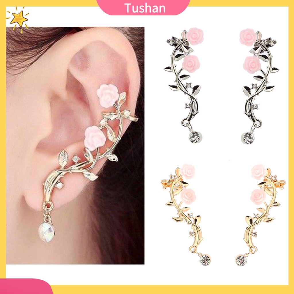 Khuyên tai đính đá hình hoa hồng phong cách cổ điển sang trọng dành cho nữ