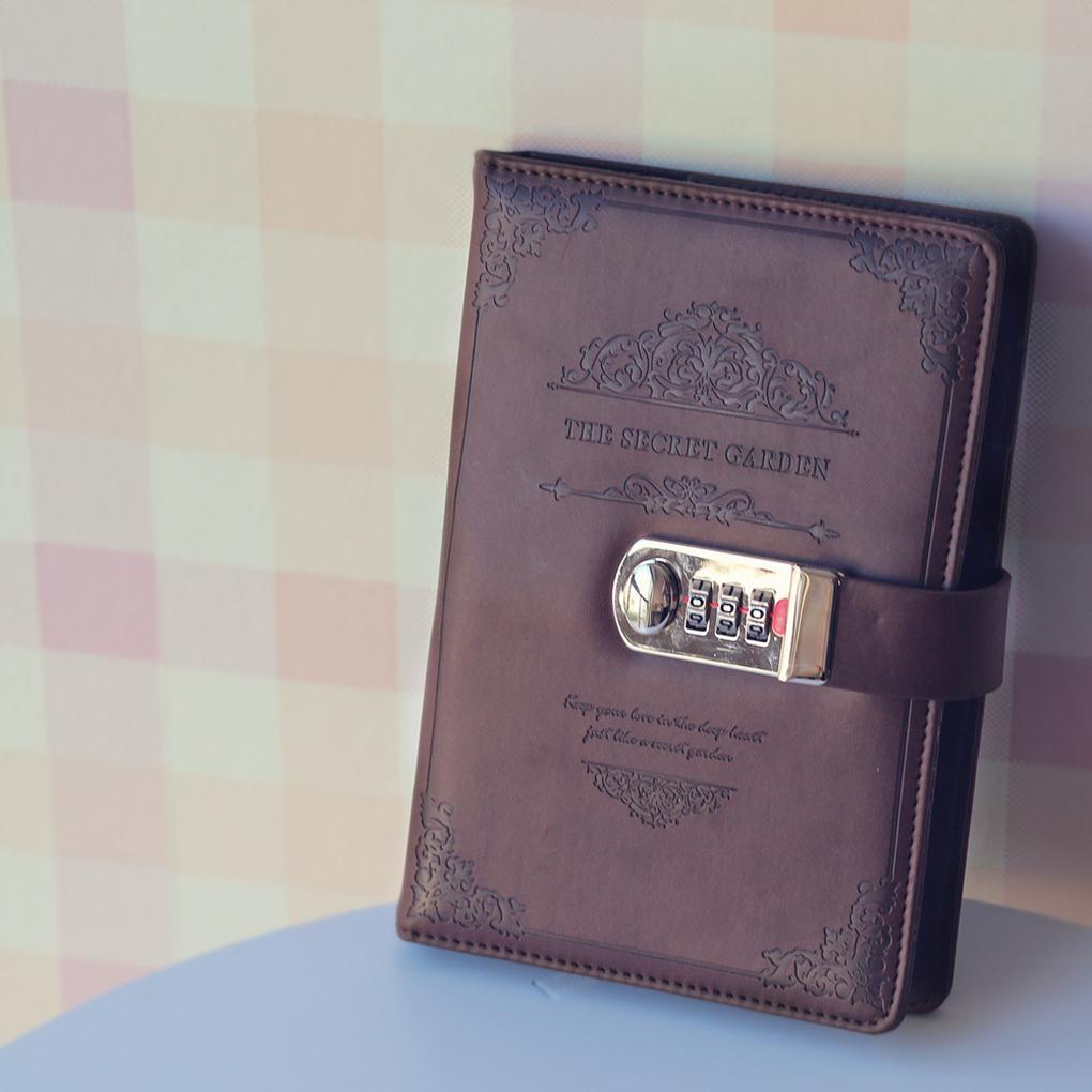 Sổ Ghi Chú Bằng Da PU Có Khóa Mật Khẩu Phong Cách Vintage