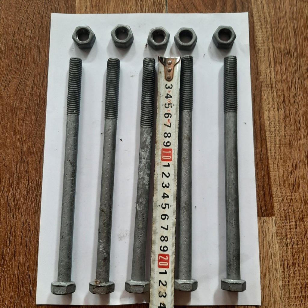 Bulong nhúng kẽm M14x220mm  -1 bộ gồm thân +tán