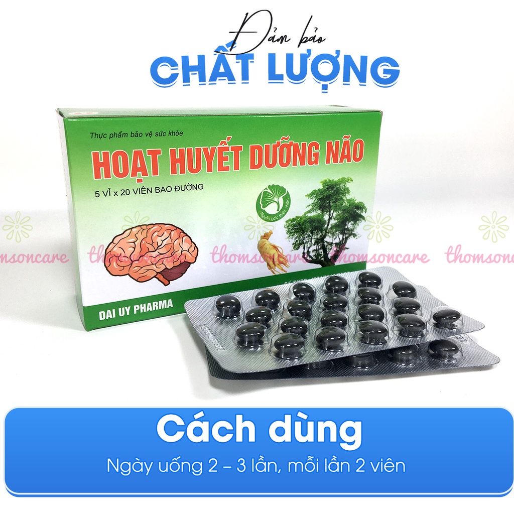 Hoạt huyết dưỡng não - Hộp 100 viên bao đường - tuần hoàn não, Dược Đại Uy, từ đinh lăng, bạch quả