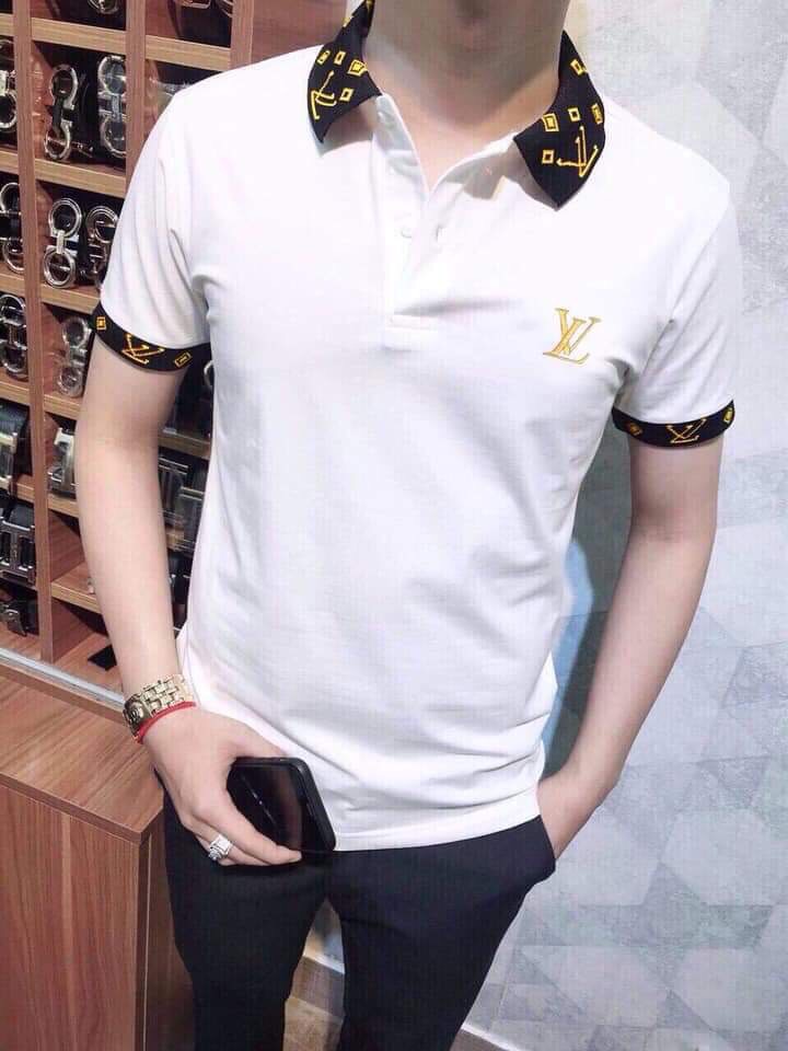 Áo thun nam LV có cổ tay ngắn chất đẹp vải cotton co dãn thấm hút mồ hôi 2 màu trắng đen cao cấp
