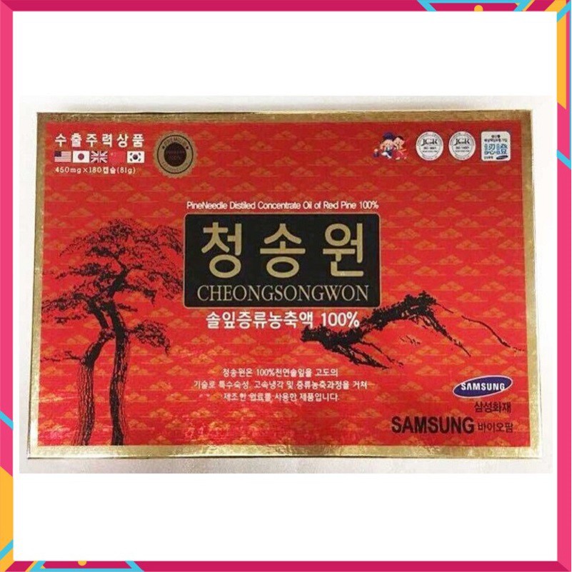 [ Chuẩn 100% ] Tinh Dầu Thông Đỏ Cheongsongwon Hàn Quốc, Hộp Màu Đỏ 180 Viên, Giúp Làm Sạch Mỡ Máu Và Tăng Cường Sinh Lý