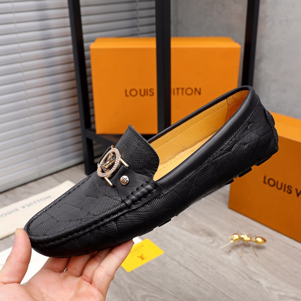 Giày lười nam da thật Louis Vuitton LV chất lượng hàng đầu, mặt da ấn tượng