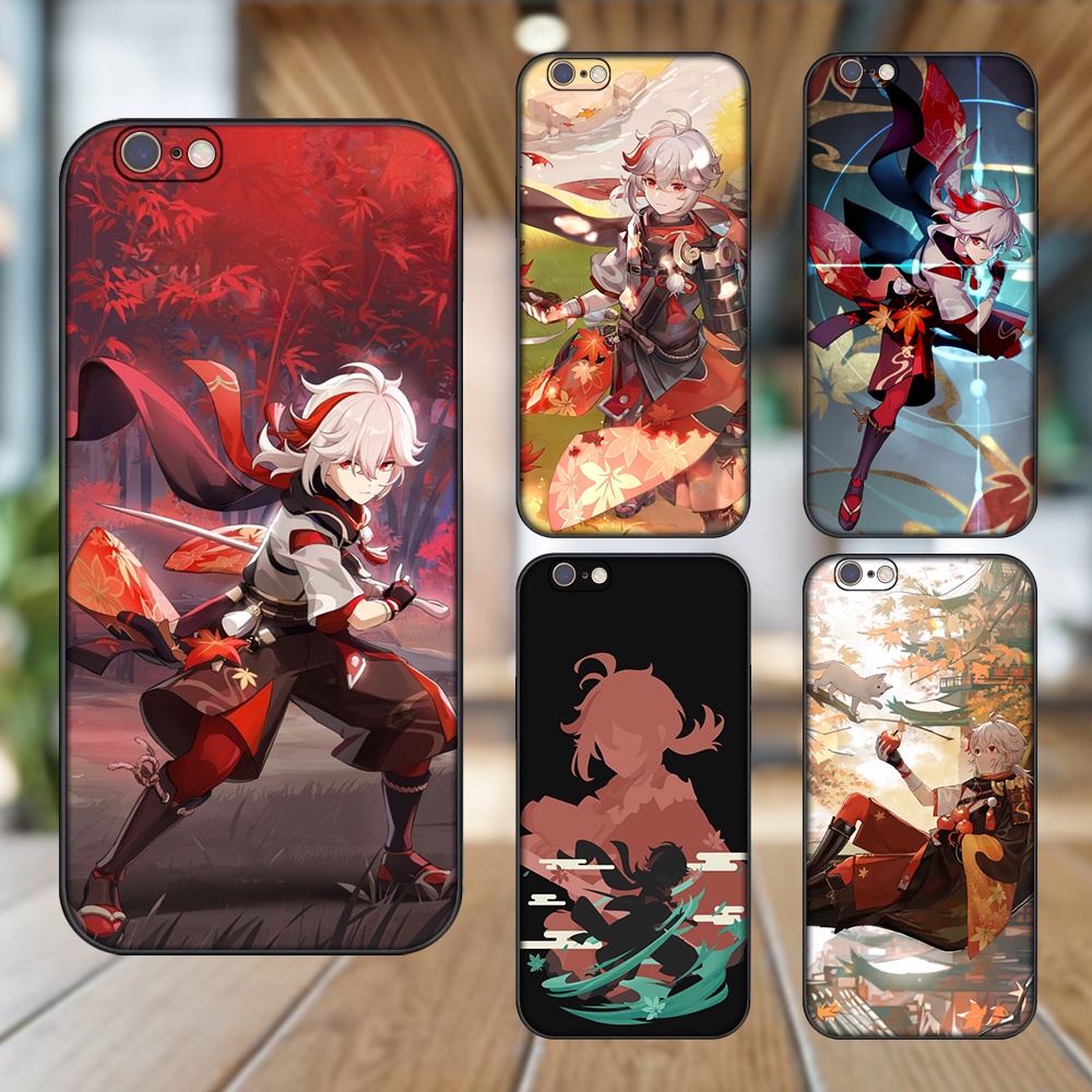 Ốp lưng iPhone 6, 6s dẻo đen cạnh vuông in hình Kazuha Genshin Impact
