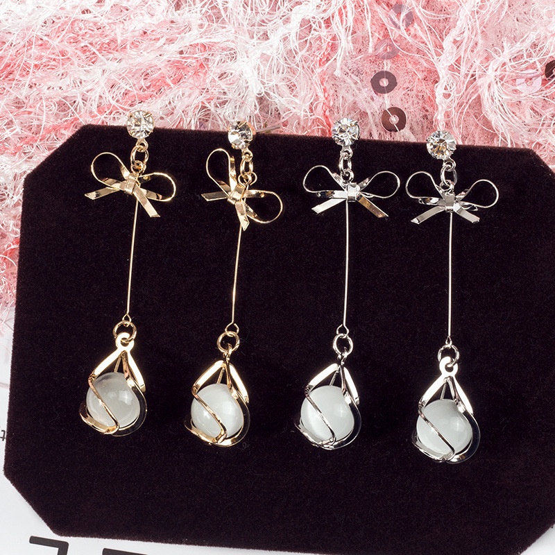 Đôi Bông Tai Hình Nơ Đính Đá Opal