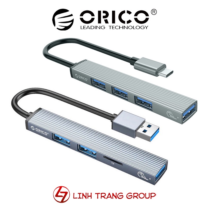 Bộ hub vỏ nhôm USB3.0 type-C, USB-A chia cổng USB và đầu đọc thẻ Orico AH-13/A13/12F/A12F - HB26