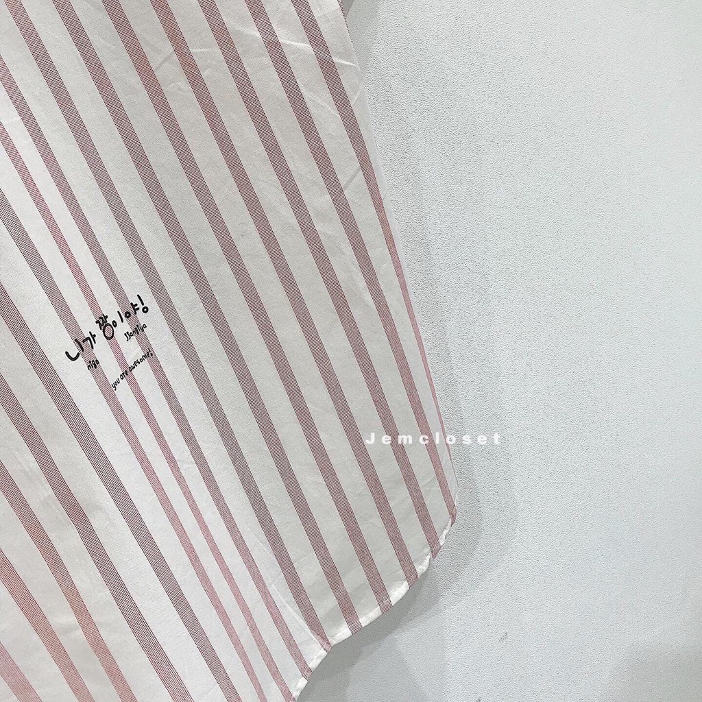 Áo Sơ Mi Nữ Tay Ngắn Sọc Hồng Sơ Mi Nữ Form Rộng Cổ V Chất Liệu Thô Hàn Mềm Mát HALL Thời Trang Nữ 10052