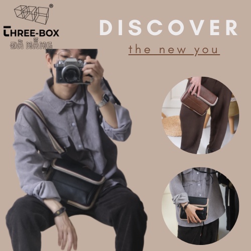 [Three Box] Cặp túi đeo chéo cầm tay Unisex cao cấp