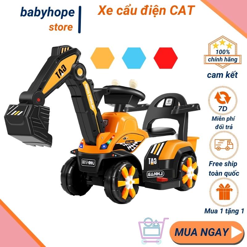 Xe cẩu điện cho bé loại lớn CAT cho bé trai cần cẩu múc cát Babyhope