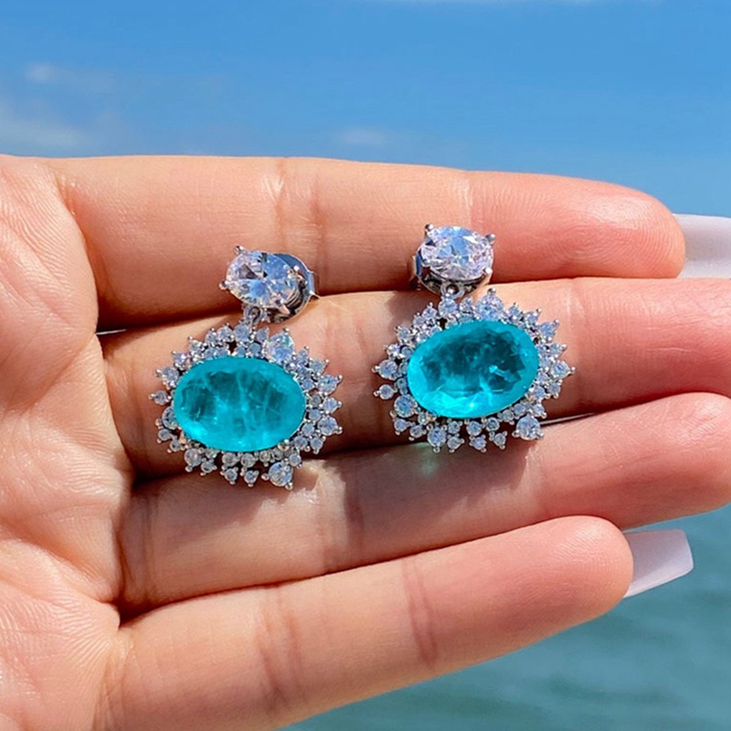 Bông tai đính đá zircon màu xanh dương thời trang sang trọng cho nữ