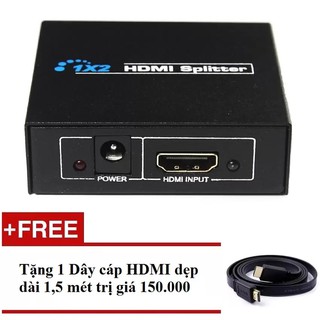 Bộ chia hdmi ra 2 cổng+tặng cáp hdmi dẹt dài 1.5m