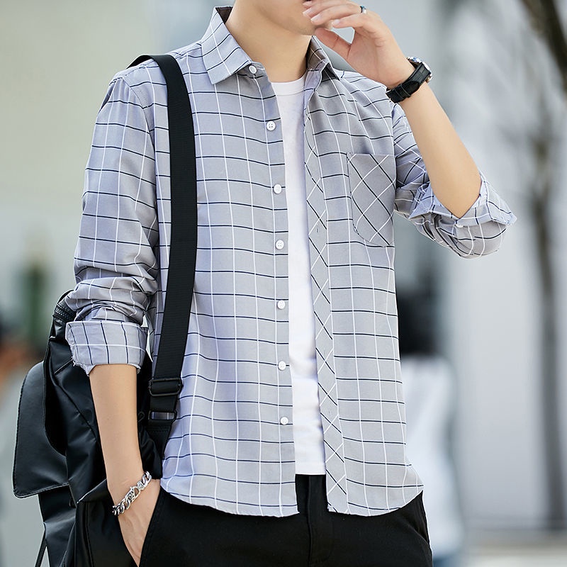 Áo sơ mi kẻ sọc caro dài tay phong cách Hàn Quốc cho nam