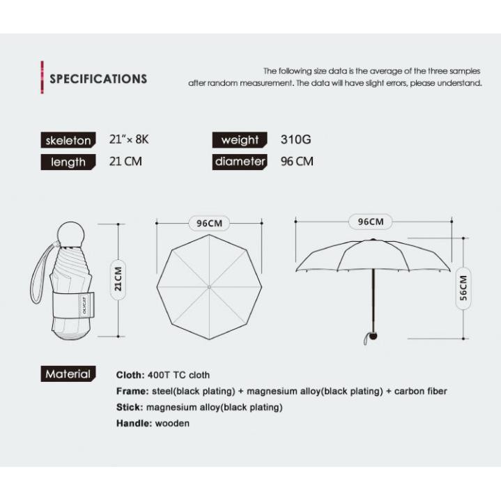 OLYCAT Ô dù cao cấp mini chống tia UV - Mẫu cán gỗ màu đen