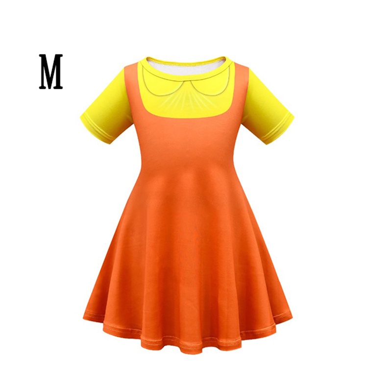 New Squid Game Robot Doll Star Cosplay Dresses Scary Yellow Little Girl Kids Short Sleeve Halloween Costume On Sale