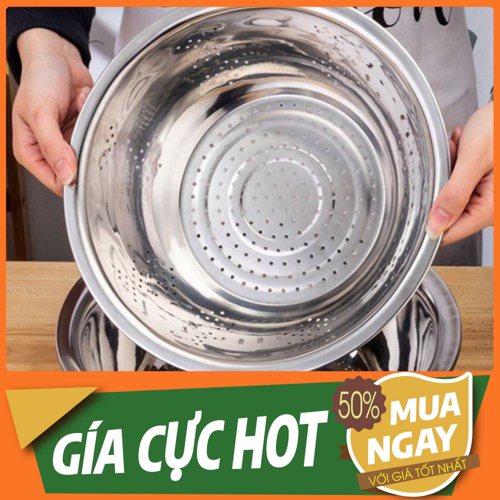 [FREESHIP ĐƠN TỪ 50K❤️] Bộ Thau Rổ Inox Không Gỉ 5 Món Tiện Dụng, Dày Dặn