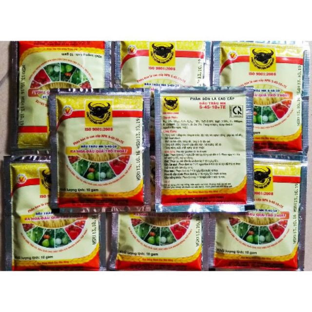 Hộp 50 gói Phân đầu trâu ra hoa, đậu quả NPK 5-45-10+TE